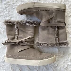 Toms Women’s Vista Suede Faux Fur Boots 8.5 Desert Taupe Lined Winter Booties
